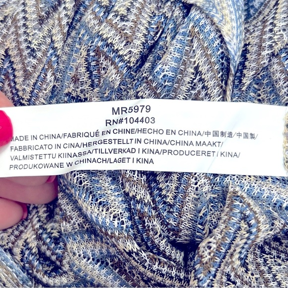 Moon River Chevron Tie Front Sheer Blouse L Metallic Zigzag Puff Sleeve Top - Picture 8 of 12